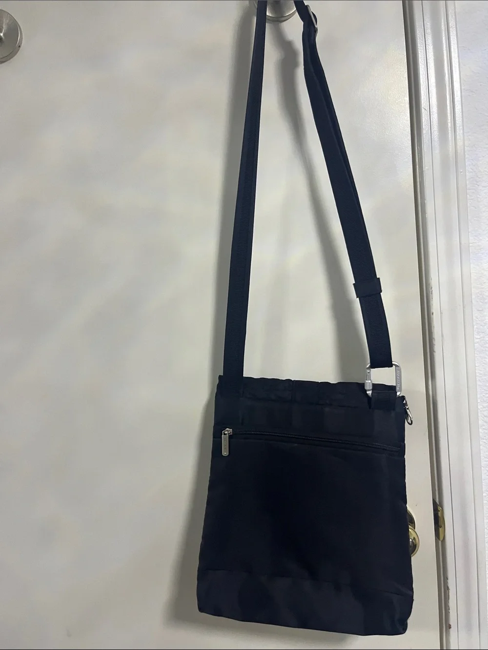 Men’s Black Messenger Bag with Secure Carabiner Accent